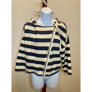 LOFT Asymmetrical Zip Hoodie Navy & Cream Stripe Size M